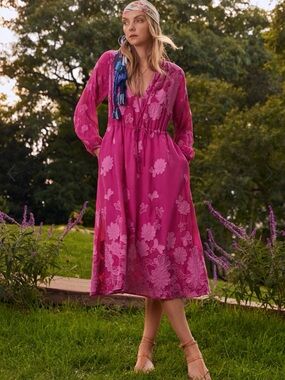 Johnny Was Daisy Leonna Dress Fuchsia Embroidered Large